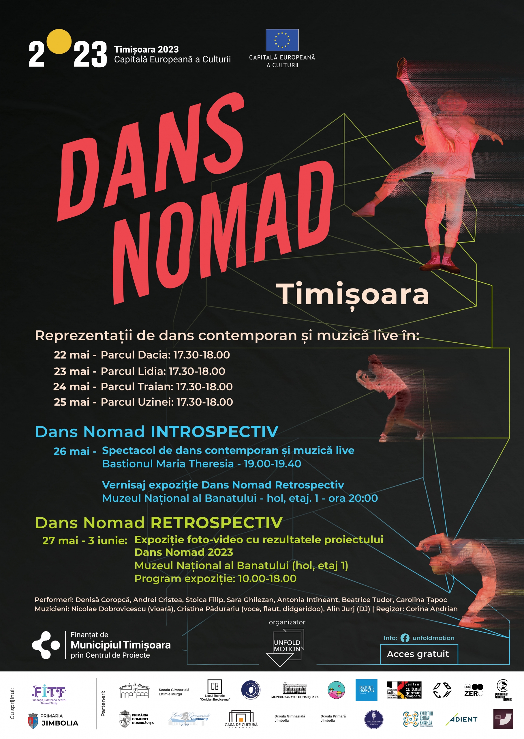 Theatrical poster for Dans Nomad, site-specific dance installation at Timișoara 2023 European Capital of Culture
